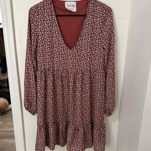 Sadie & Sage Burgundy Floral Mini Dress Size XS